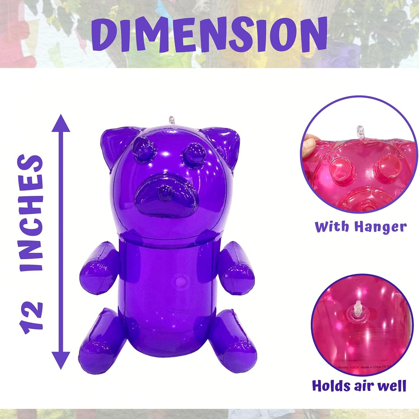 4E&#x27;s Novelty 6 Pack Inflatable Gummy Bears - 12&#x27;&#x27; Large Fun Gummy Bear Party Decorations, Colorful Gummy Bear Decor, Perfect Gummy Bear Party Favors