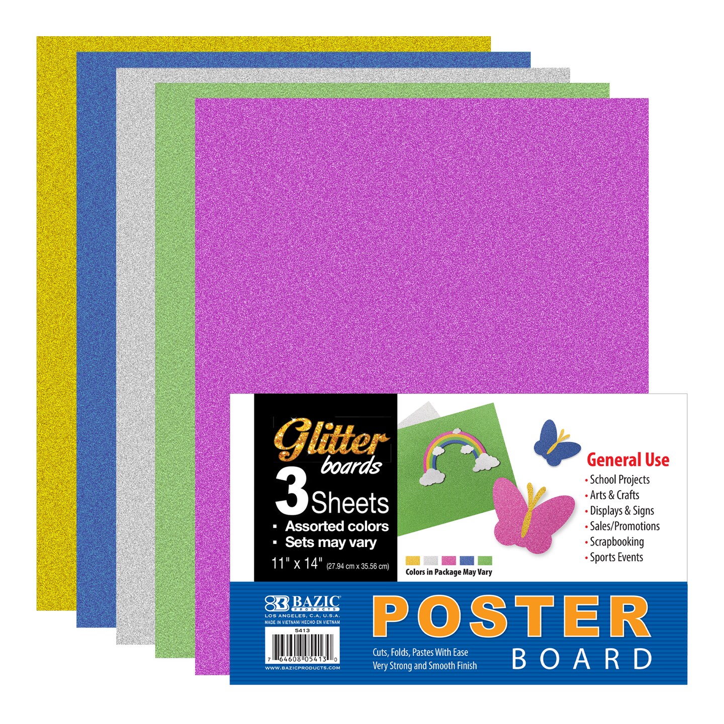 BAZIC 11&#x22; X 14&#x22; Glitter Poster Board (3/Pack)