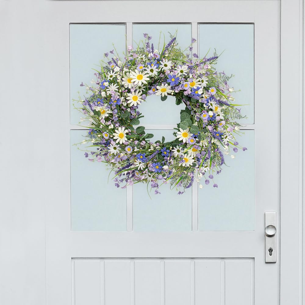 22&#x27;&#x27; Lavender Wreath for Front Door, Artificial Purple Spring Wreaths