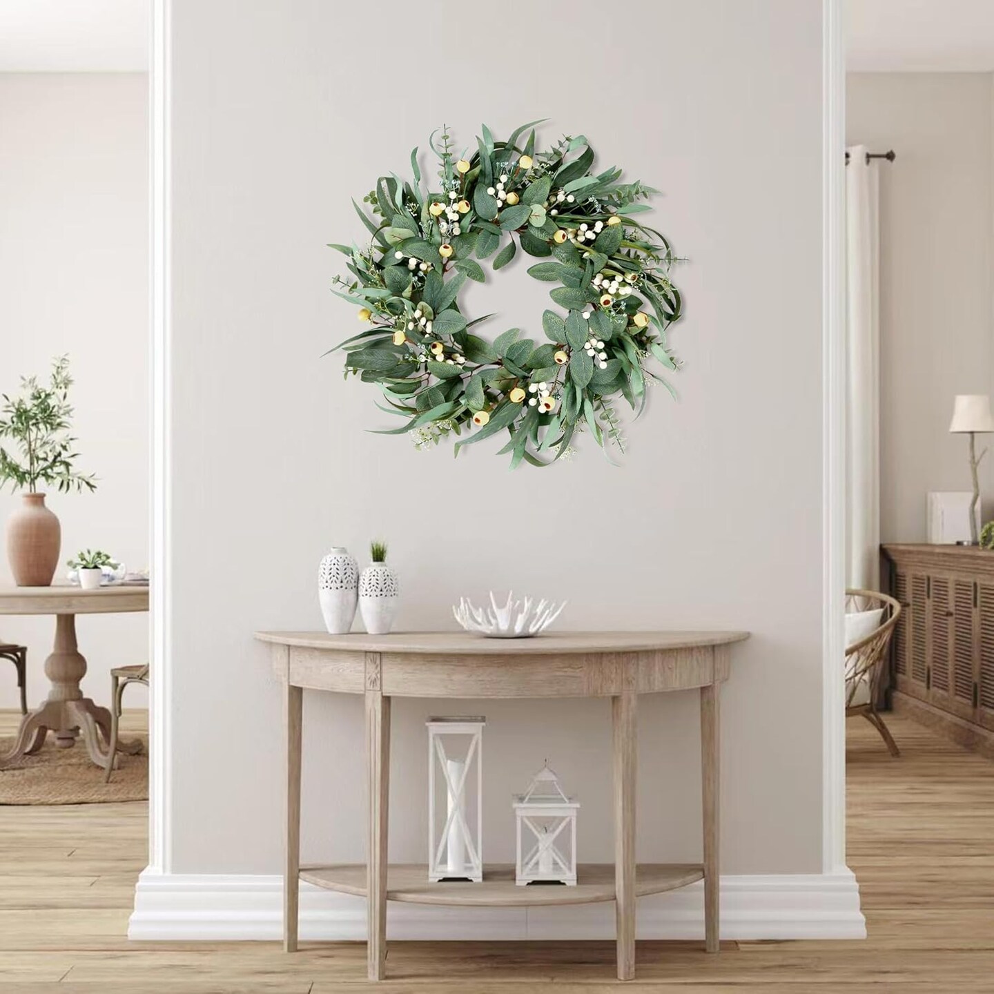 Artificial Eucalyptus Wreath for Front Door 21 Inch Greenery Wreath Green Leaves