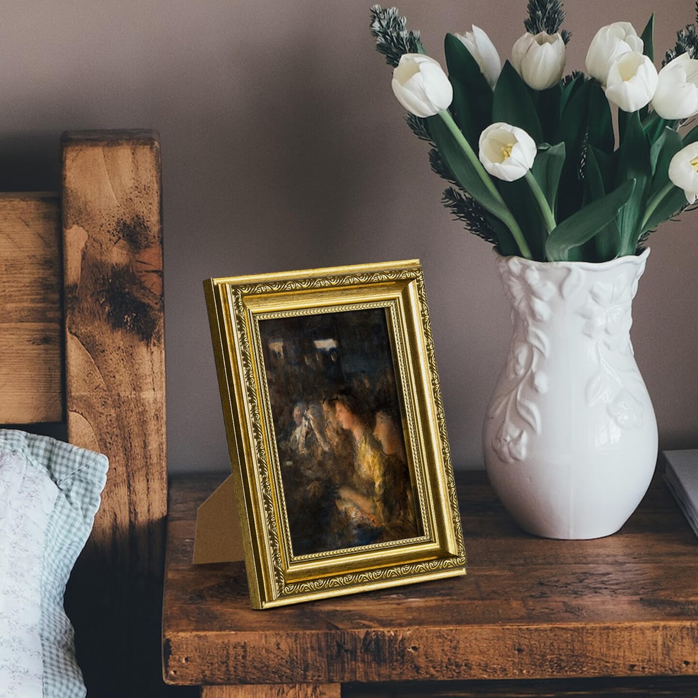 5x7 Picture Frame with Real Glass, Ornate Vintage 5 x 7 Photo Frames for Wall Decor or Tabletop Display, Gold, 2 Pack