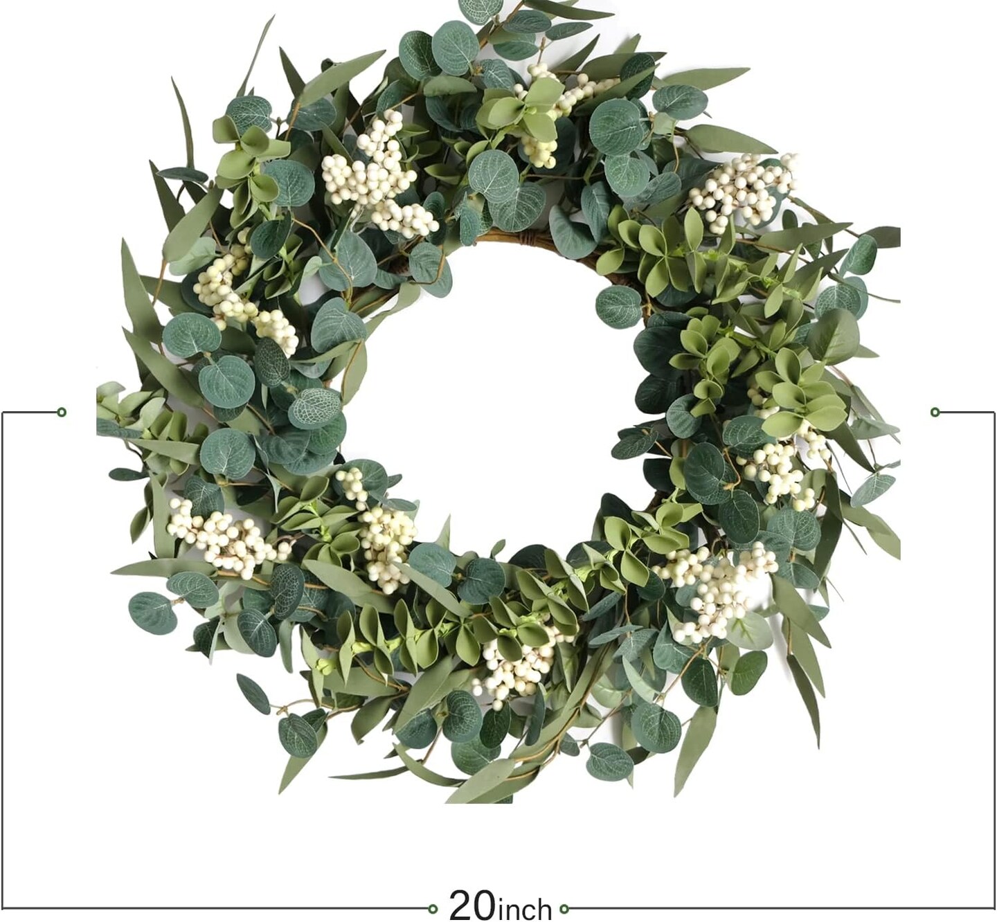 20-Inch Artificial Eucalyptus Wreath Handmade Spring Summer Door Hanging