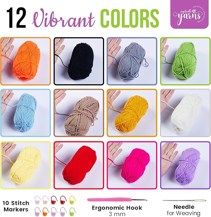 Crochet Yarn for Crocheting - 1308 Yards Acrylic Yarn for Crafts - 12x50g(1.7oz) Assorted Craft Yarn Set - Crochet Gift for Crocheters - Soft Knitting Yarn Bundle