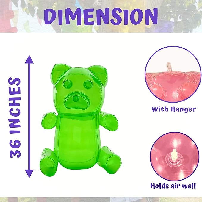 4E&#x27;s Novelty 2 Pack Inflatable Gummy Bears - 36&#x27;&#x27; Large Fun Gummy Bear Party Decorations, Colorful Gummy Bear Decor, Perfect Gummy Bear Party Favors