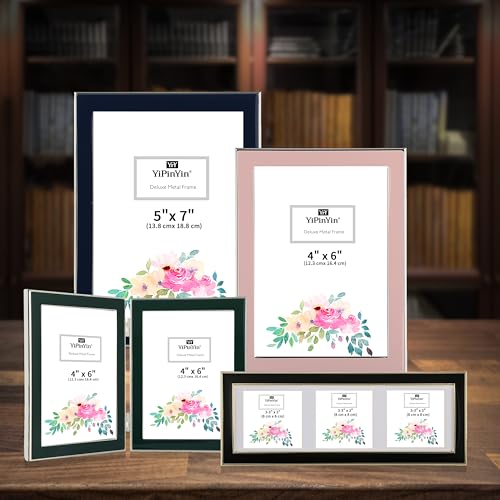 4x6&#x27;&#x27; Gold Metal Edge frames with Black Enamel set of 2, 6x4&#x27;&#x27;Gold/Black Frame with Easel, Velvet Backing for Countertop, Tabletop Display, Bookshelf, Desk, 4x6&#x27;&#x27;Wall Frames, (4x6&#x27;&#x27; Black/Gold)