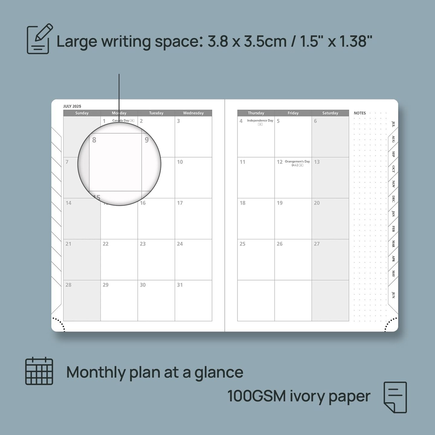 Planner 2025 (6.5&#x27;&#x27; x 8.5&#x27;&#x27;) 2025 Weekly &#x26; Monthly Calendar Notebook for Time Management, Leather Soft Cover, Monthly Tabs, Inner Pocket, 100GSM Thick Paper - Cerulean Blue