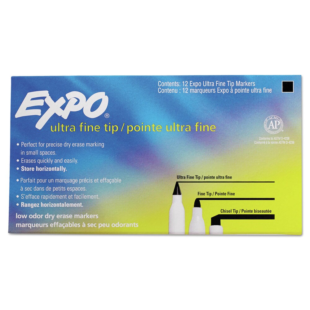 EXPO Extra-Fine Bullet Tip Low-Odor Dry-Erase Marker - Black (1-Dozen)