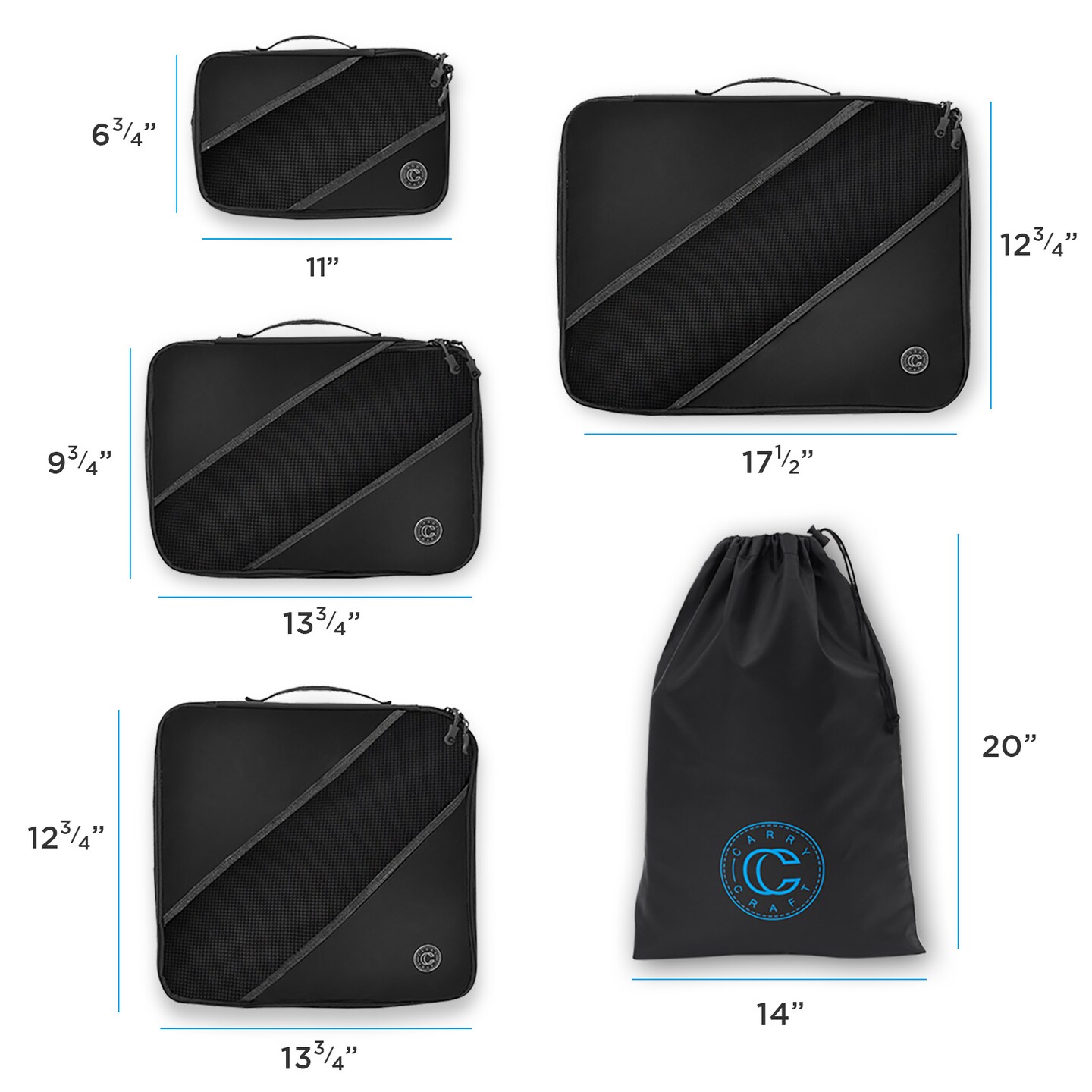 Carry Craft Packing Cubes 4 Piece Travel Luggage Organizer Set with Laundry Bag