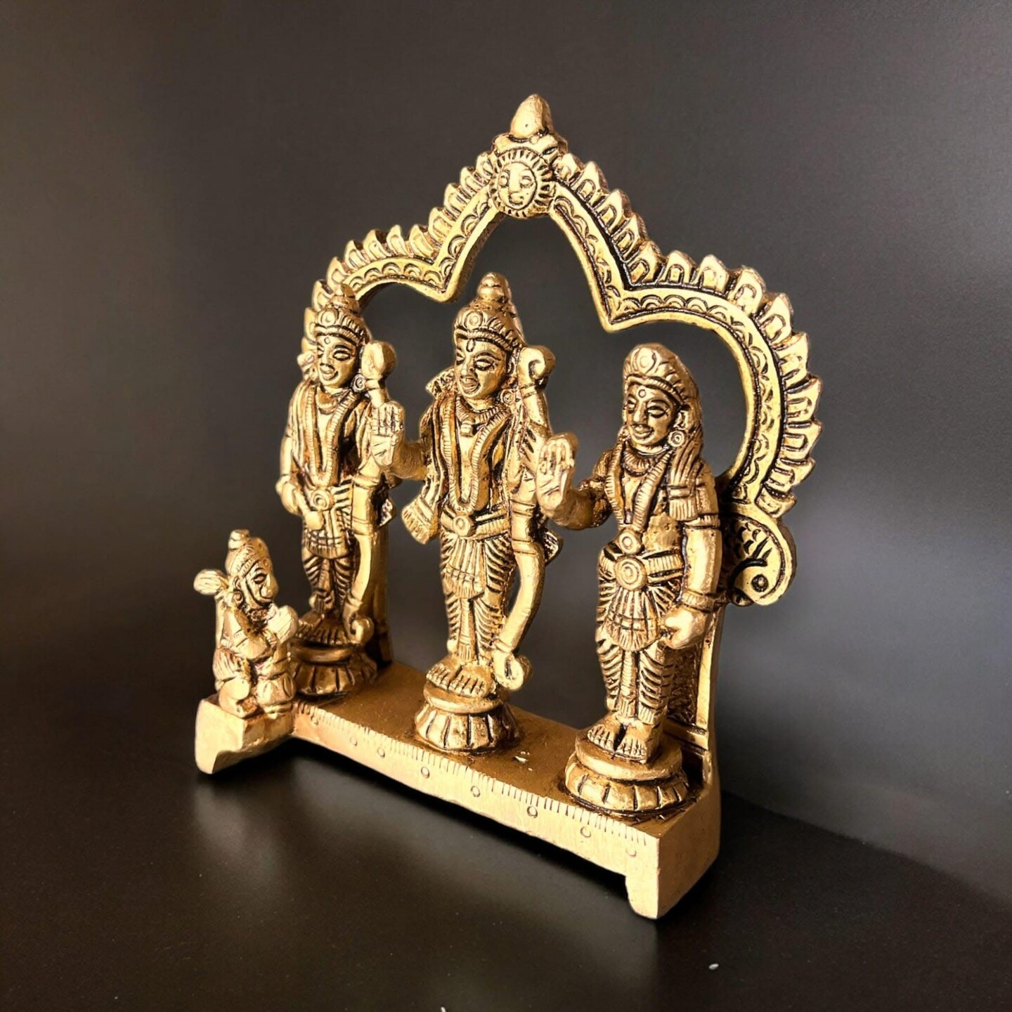 Brass Ram Darbar Statue Hindu Religious Lord Rama Laxman Sita Hanuman Idol for Pooja Home Decor Indian Festivals Diwali Housewarming Gift - Rama Murti Sculpture (4.9 Inches)