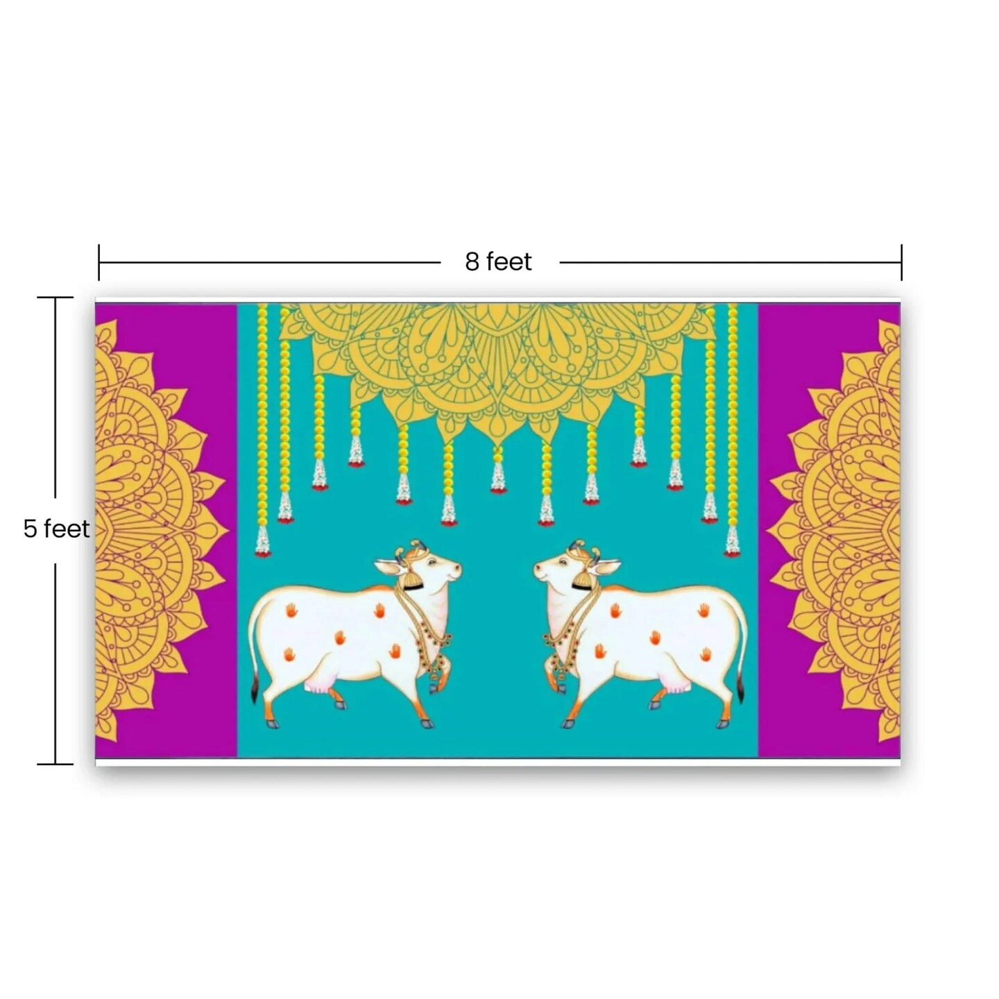 Pichwai Cow Print Backdrop 5x8 Feet Backdrop Indian Traditional Cloth Satnaryan Pooja Decor Indian Pooja Wall Decor Indian Wall Art Photo Decor Banner Decorative Cloth Wedding Favor