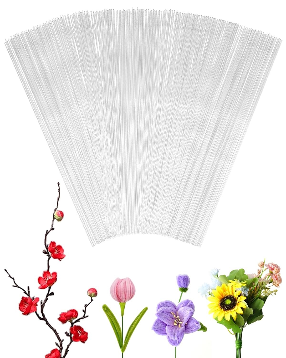 100 Pcs Floral Wire Stems for Artificial Flower Making, Florist Wire for Wreaths, Arrangements & DIY Crafts