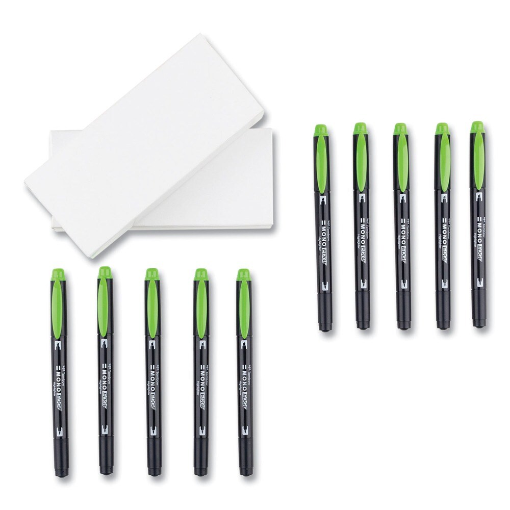 Tombow Mono Chisel/Bullet Tip Edge Highlighters - Yellow Green Barrel/Yellow Green Ink (10/Box)