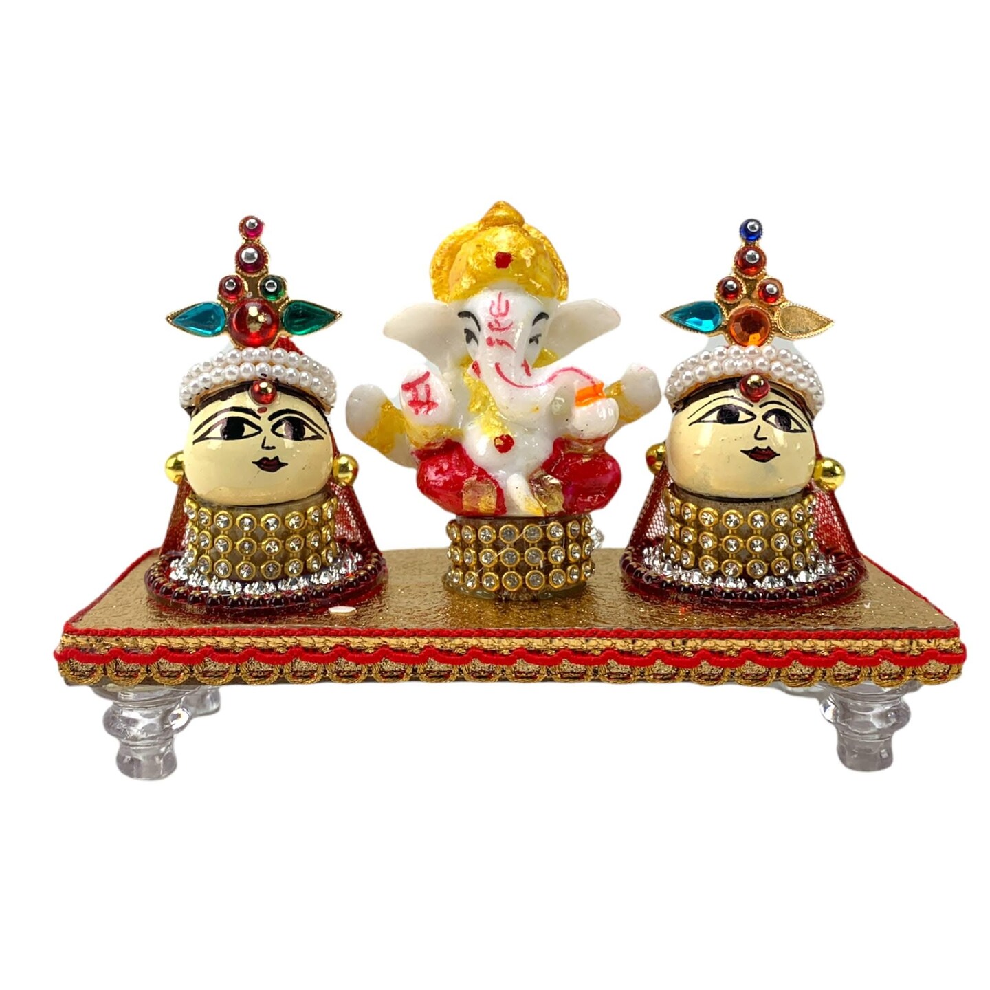 Lord Ganesha with Riddhi Siddhi Goddess Riddhi Siddhi Set Spouse of Ganesha Spiritual Gift Idol Showpiece for Home Decoration and Car Dashboard Housewarming Pooja Diwali Favor