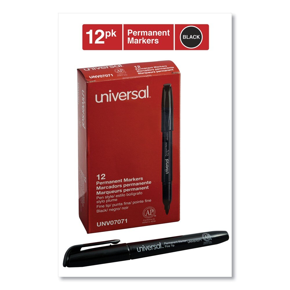 Universal Fine Bullet Tip Pen-Style Permanent Marker - Black (1 Dozen)