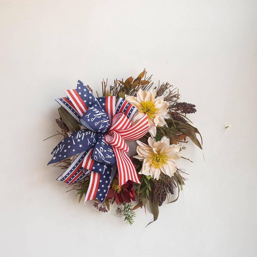 12-Inch Patriotic Wreath Bow – Independence Day Ribbon Decoration for 4th of July, Memorial Day, Mailbox, Front Door, and Tree Topper