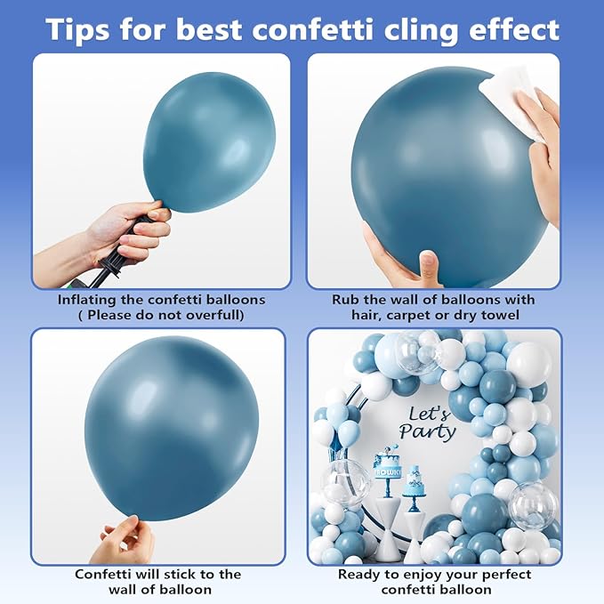 111pcs Dusty Blue and White Balloon Garland Arch Kit – Assorted 18/12/5 Inch Slate Blue, Matte White & Clear Bobo Balloons – Premium Decoration Set for Baby Shower, Wedding, Bridal Shower & Birthday