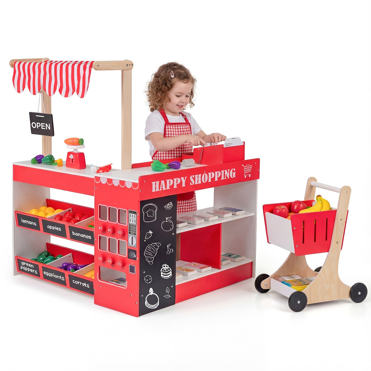 Wooden Grocery Store Playset for Kids – Supermarket with Vending Machine & Accessories