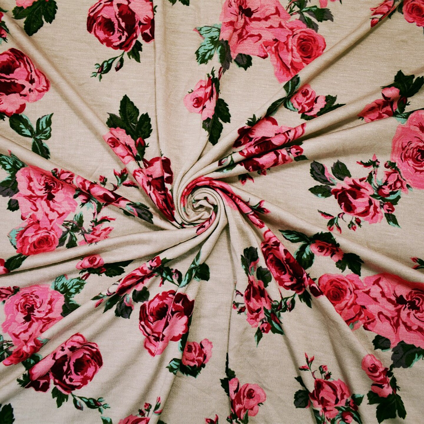 Beige-Multi Rayon Stretch Spandex Floral Print Jersey Knit Fabric By the Yard