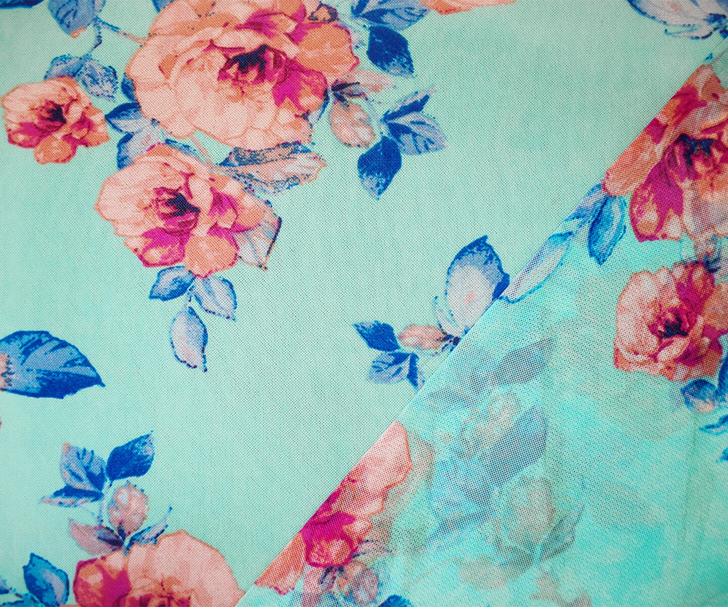 Aqua Teal-Multi Poly Stretch Spandex Floral Printed Mesh Knit Fabric By the Yard