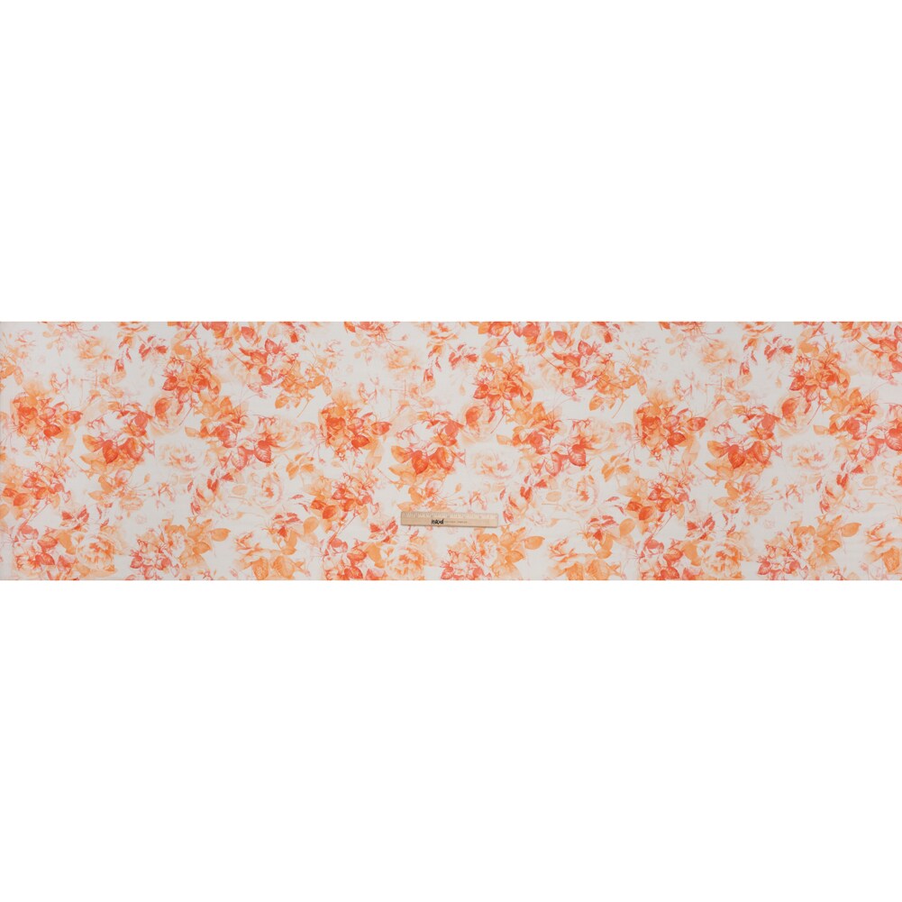 1 Yard Orange Red White Linen Woven Print Fabric Medium Weight Airy Leaves 58 inch Width