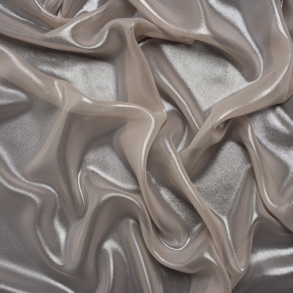 1 Yard Silver on Pink Liquid Sheen Metallic Polyester Chiffon Sheer 60&#x22; Width Fabric