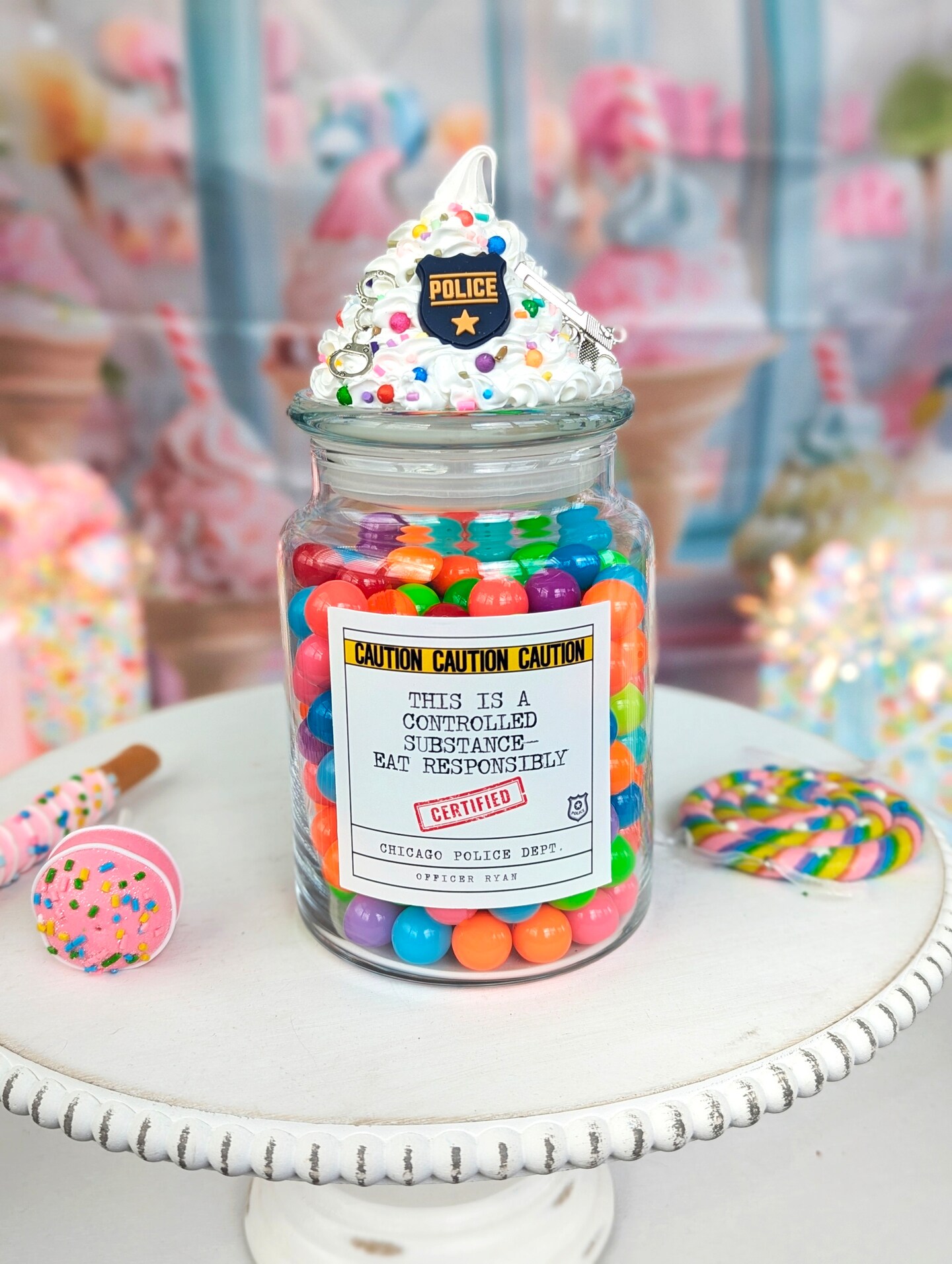 Custom Police Officer Candy Jar with Lid, A Fake Frosting Decoration ...