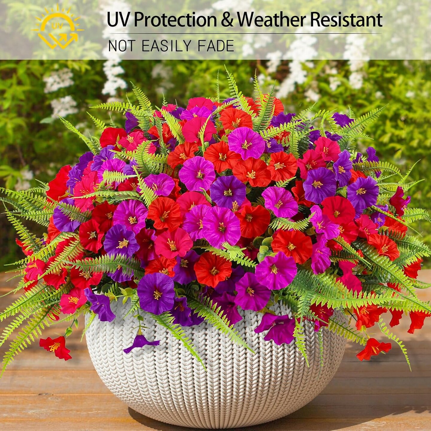 Spring Artificial Flowers Outdoors 12 Bundles Artificial Petunias Fake Flowers UV Resistant Shrubs Plants