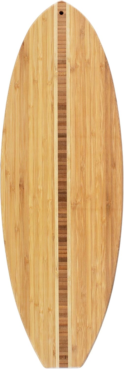 Surfboard Shaped Bamboo Wood Cutting Board and Charcuterie Serving Board, 23&#x22; x 7-1/2&#x22;