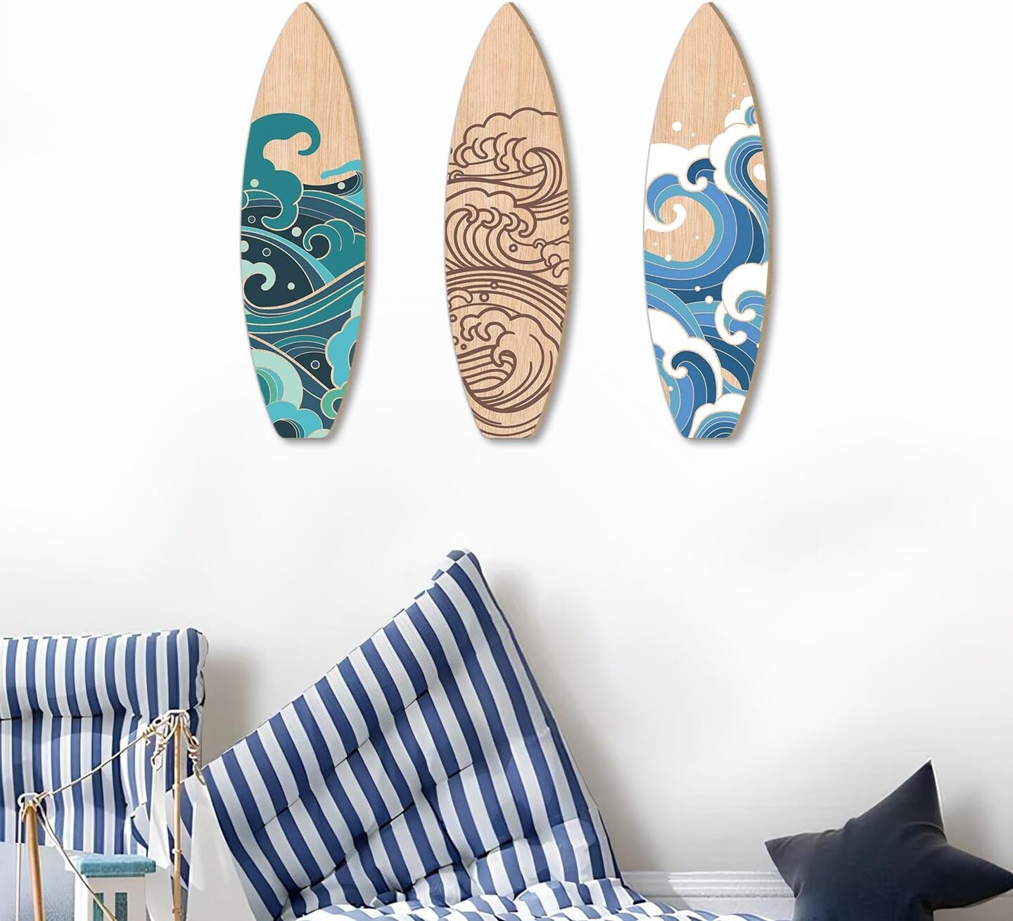 3 Pieces Summer Surfboard Wall Decor Surfboard Wooden Beach Decor for Bedroom Surf Boards for Decorating Beach Art Room Bedroom Party