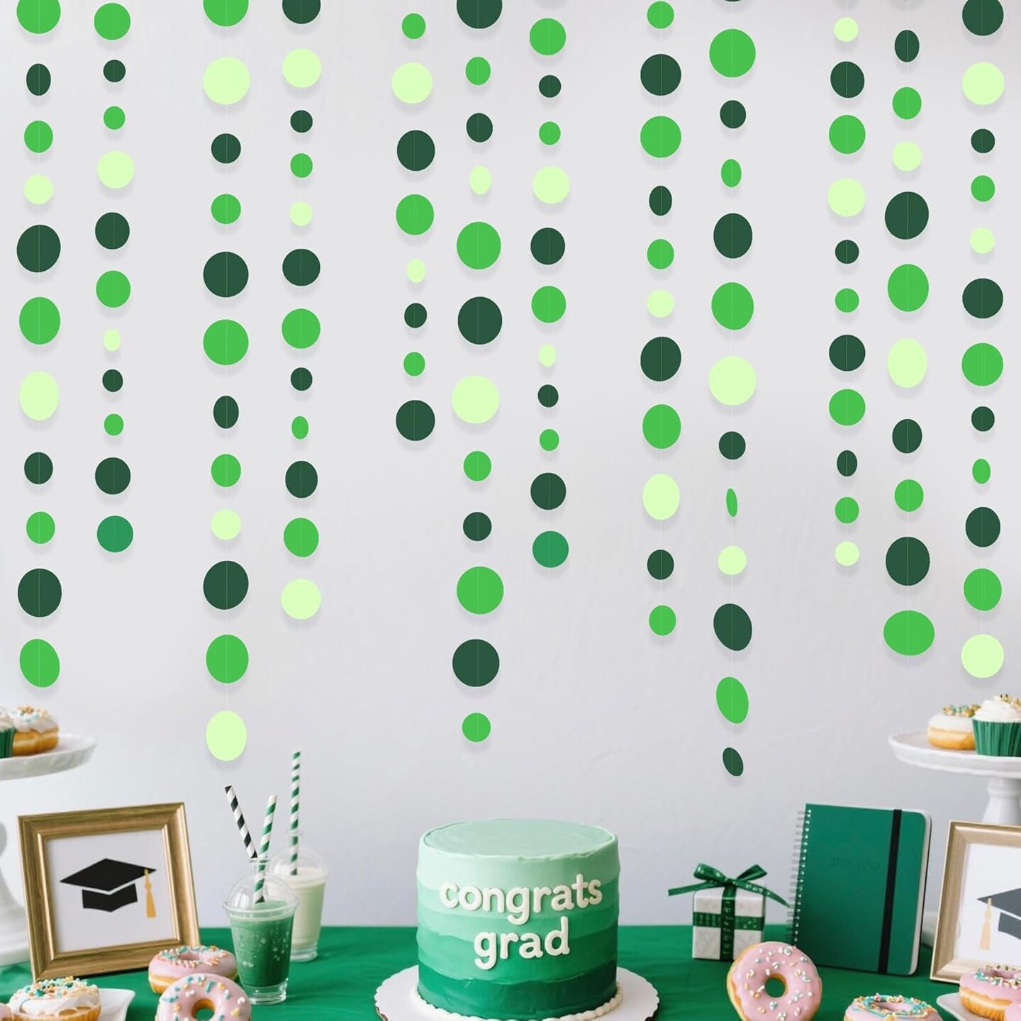 Green Party Decorations Ombre Green Circle Dots Garland Hanging Paper Polka Dot Streamer for Birthday Baby Shower Wedding Bridal Shower Summer Spring Easter St Patrick&#x2019;s Day Golf Tea Party Supplies