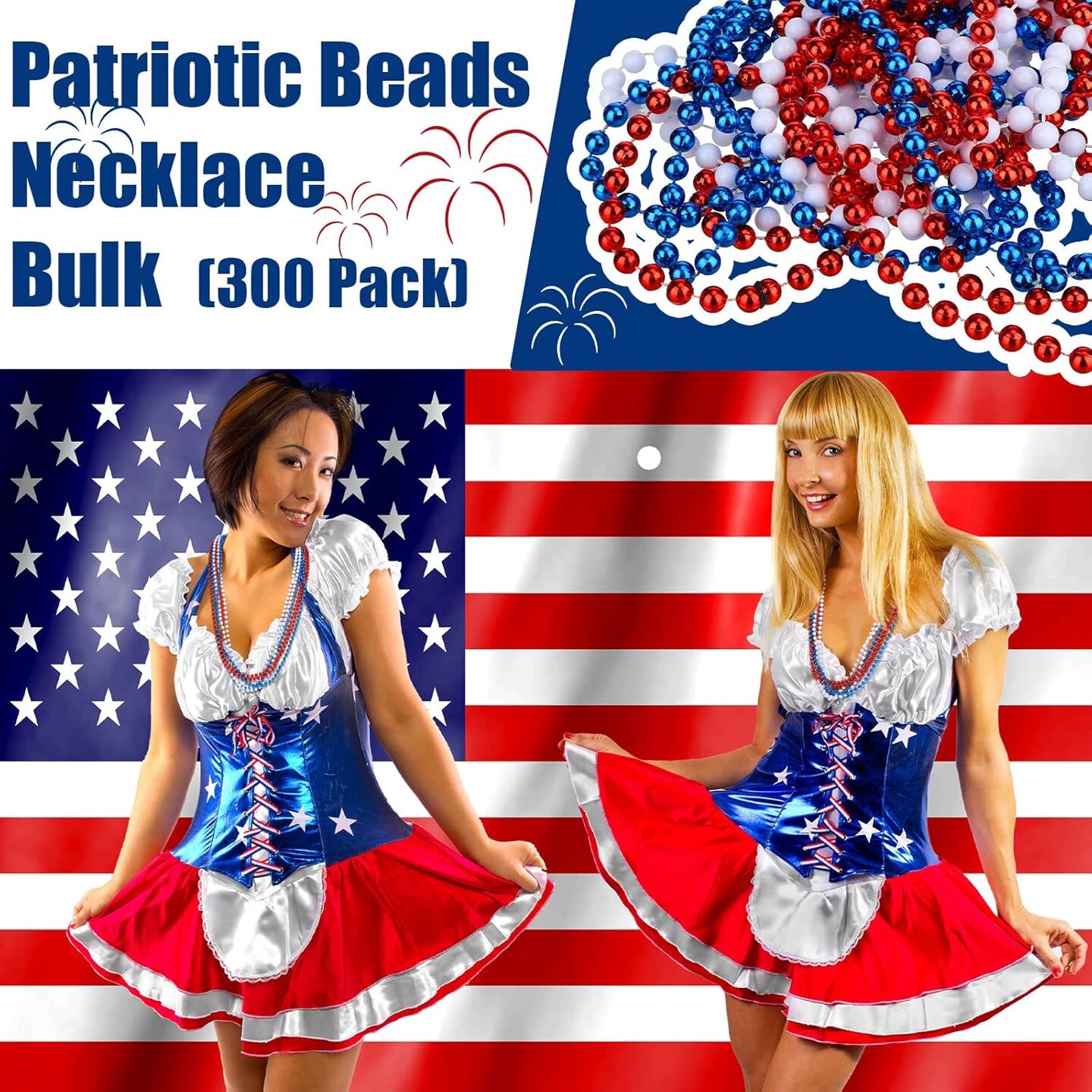 300 Pcs Patriotic Beads 4th of July Beads Bulk Independence Day Beads Necklaces Plastic Red White Blue Beads Memorial Day Necklaces