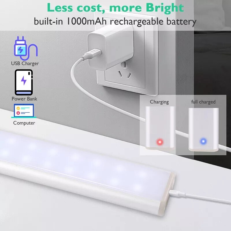 PIR Motion Sensor LED Closet Lights Under Cabinet Bar USB Rechargeble