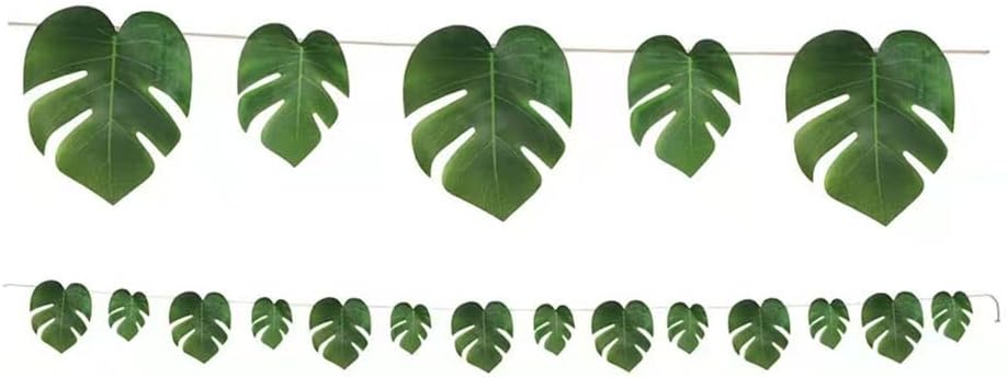 Artificial Palm Leaves, Palm Leaves Banner, Monstera Fake Leaves for Hawaiian Luau Party Wedding Decoration 9.1 ft