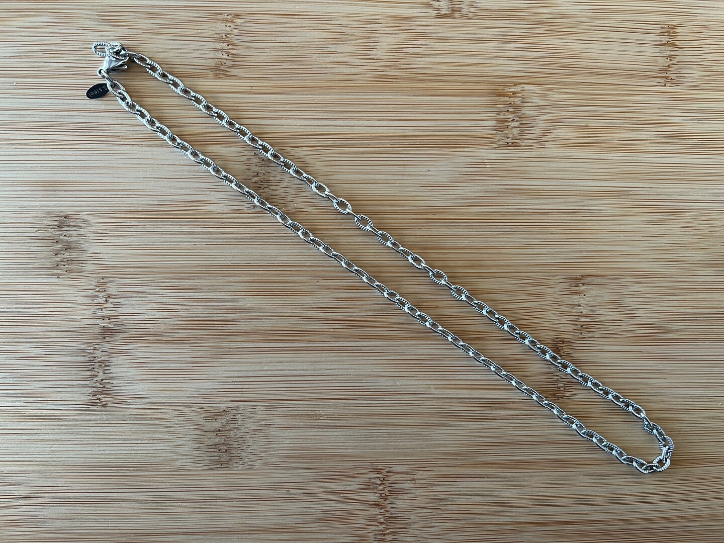 【完売品】US三軒茶屋 Oval Link Wallet Chain ロング N277- Stainless Steel Textured Oval Link Chain Necklace (up to 20