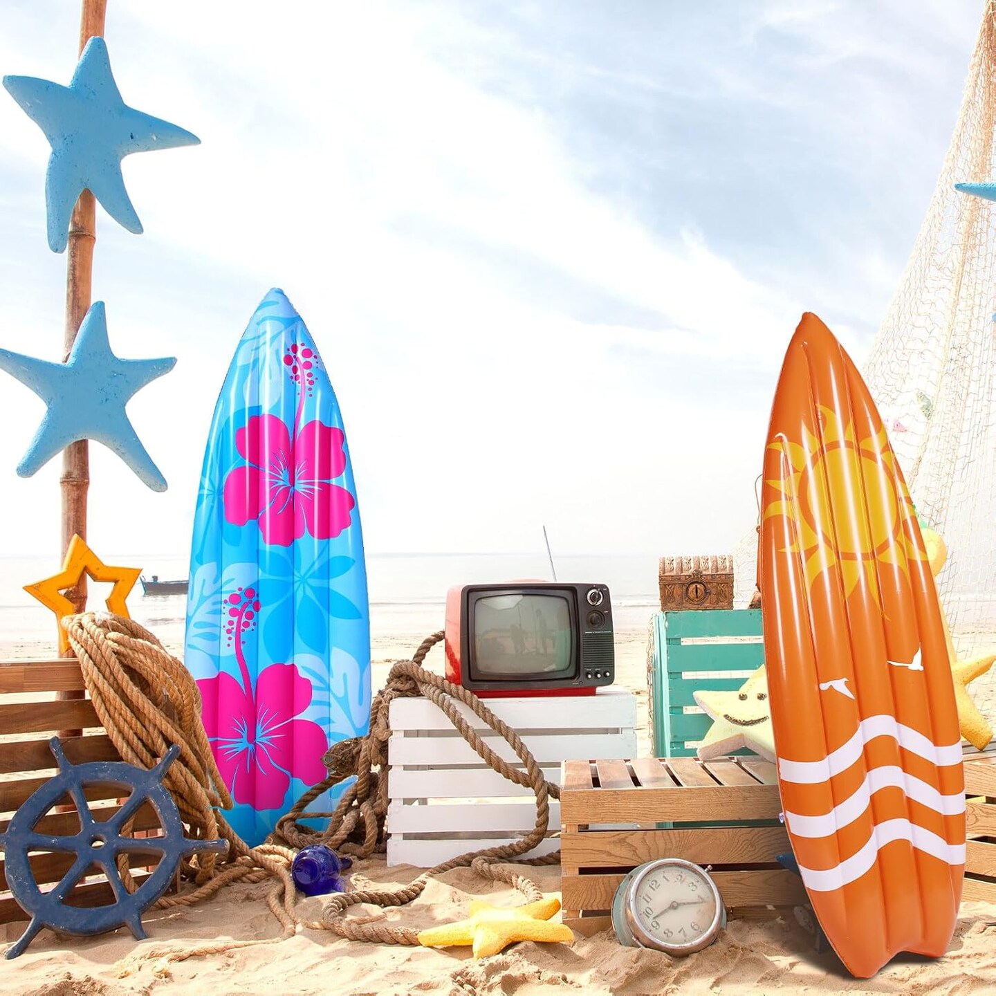 2 Pcs 60" Long Inflatable Surf Board Luau Decoration Theme Beach Pool Toy Tropical Inflatable Surfboard Pool Float Board Beach Party Decorations for Kids Adults Summer Hawaiian Theme Party