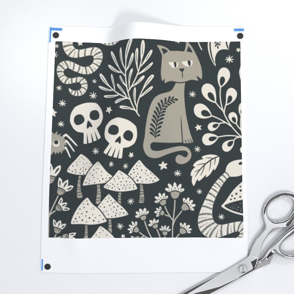 Whimsigoth Woodland Folk Art Gothic Halloween Steampunk Witchy Dark Academia Whimsical Spooky Snakes Bats Moon Skull Night Haunted Spider Custom Printed Fabric by Spoonflower Various Fabrics by the Yard or Fat Quarter