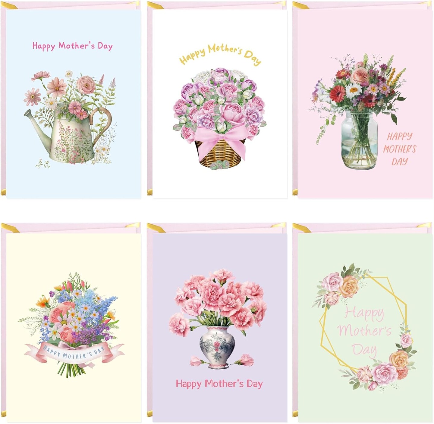 Mother’s Day Card Making Floral Greeting Card Set – Happy Mother’s Day Cards with Envelopes & Stickers, 24 Pack Assorted Floral Designs with Message Inside, 5x7 Inch