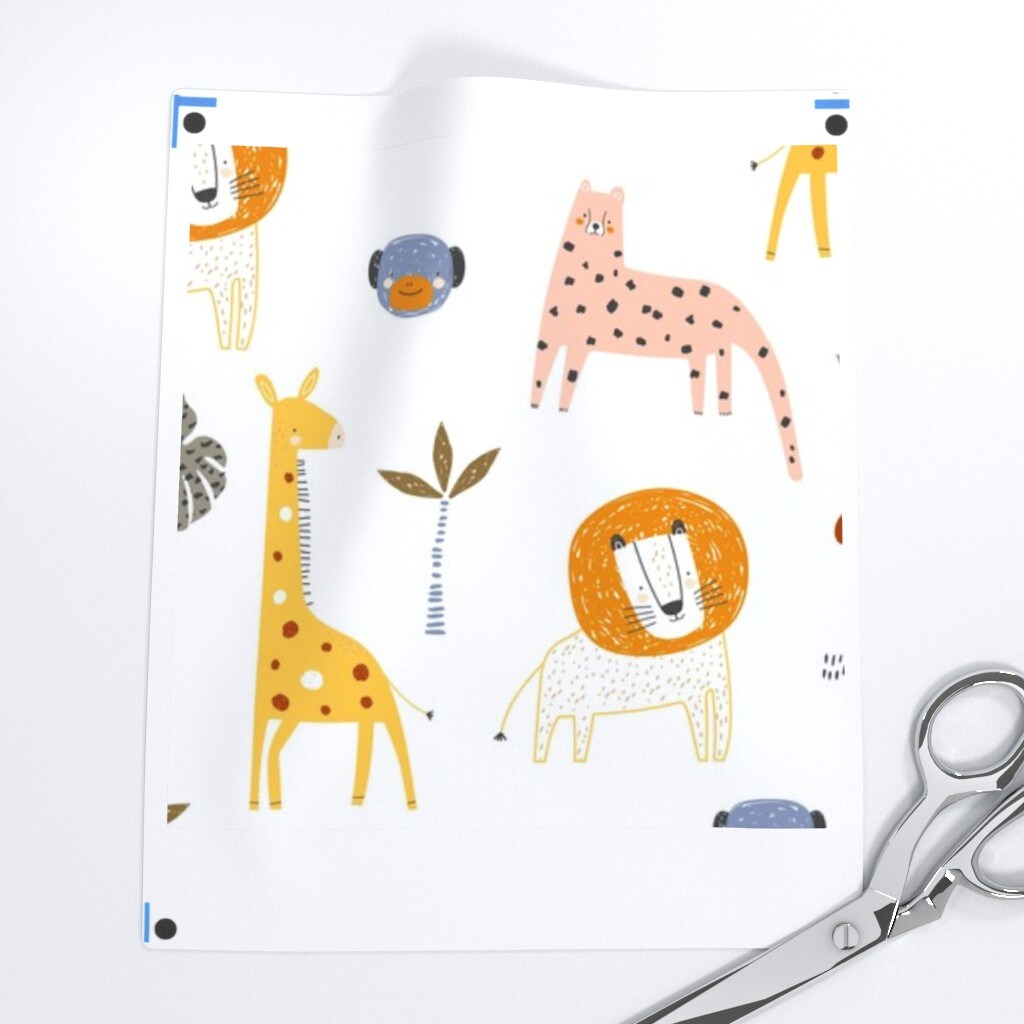 Whimsical Animals Scandi Kids Baby Playroom Jungle Leopard Giraffe Zebra Monkey Lion Palm Safari Zoo Novelty Hand Drawn Dots Nursery Nature Custom Printed Fabric by Spoonflower Various Fabrics by the Yard or Fat Quarter