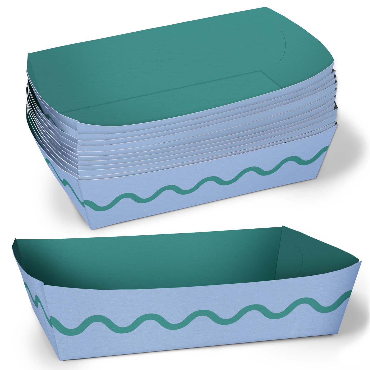 Big Dot of Happiness Blue and Teal Wavy Paper Food Trays, Disposable Food Boats Retro Birthday Party, Double-Sided Meal Holders - Set of 12