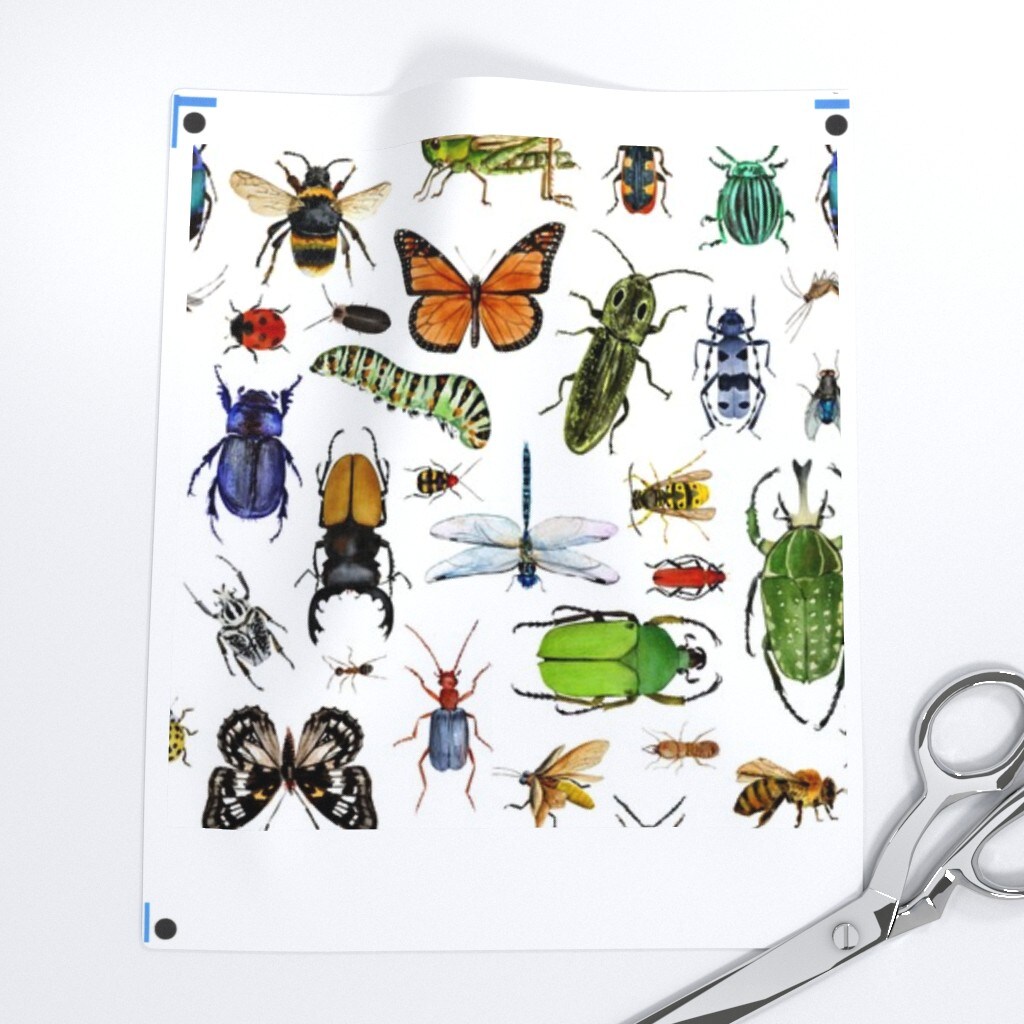 Summer Bugs Insects Green Orange Blue Yellow Butterfly Ladybug Beetle Dragonfly Custom Printed Fabric by Spoonflower Various Fabrics by the Yard or Fat Quarter