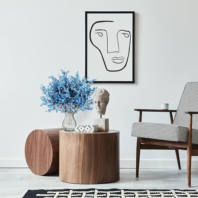 15 Pcs Babys Breath Artificial Flowers Gypsophila Bouquets Bulk Real Touch Fake Silk Flowers for Home Wedding DIY Floral Arrangement Kitchen Table Centerpiece Decoration (Blue with Purple)