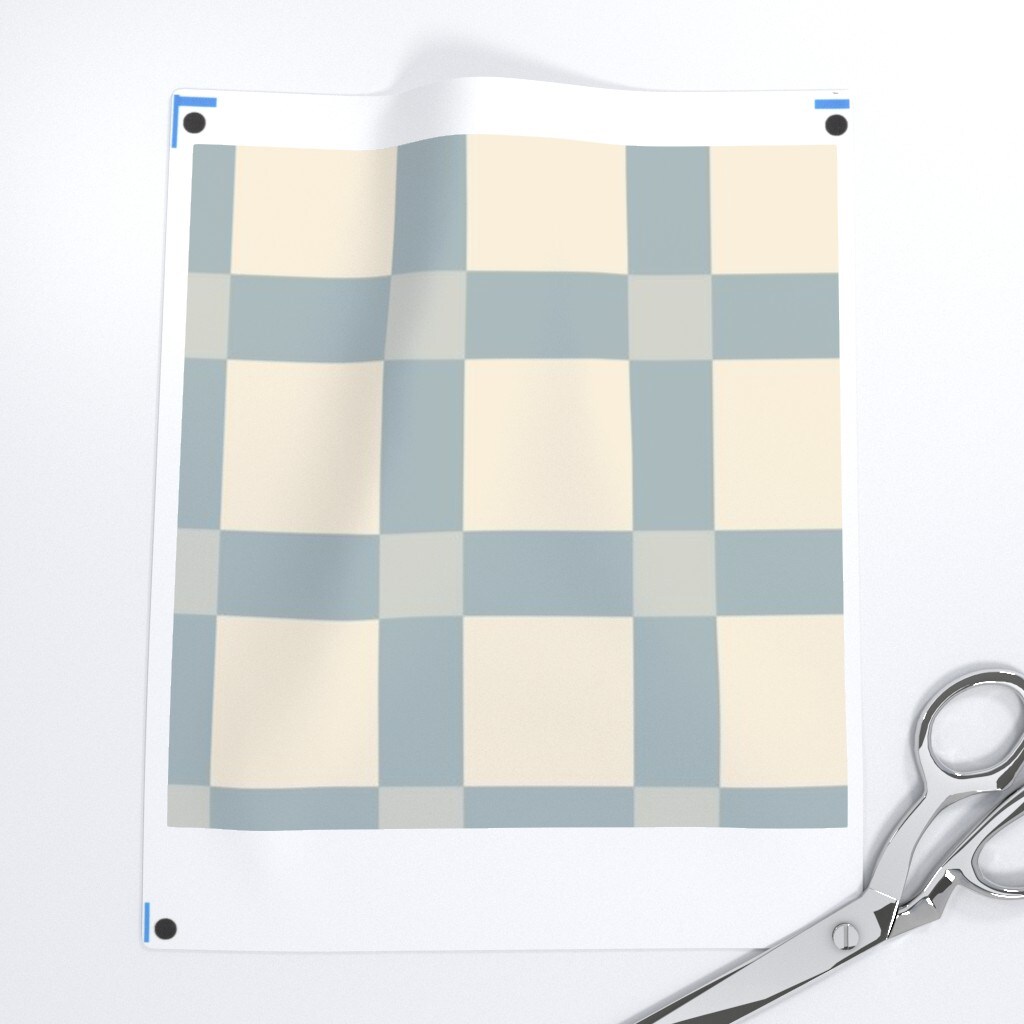Blue Cream Geometric Squares Simple Checkerboard Modern Coastal Lines Custom Printed Fabric by Spoonflower Various Fabrics by the Yard or Fat Quarter