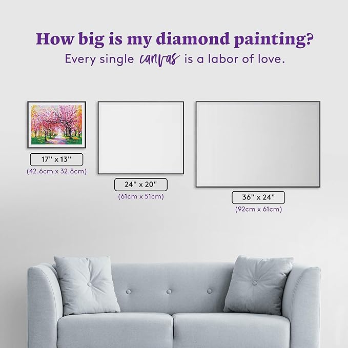 Cherry Blossom Trees Diamond Painting Kit, Fun DIY Crafts for Adults, Round Diamond Art Canvas, 17" x 13" (42.6 cm x 32.8 cm)