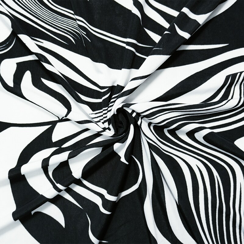 Black-White Poly Stretch Abstract Printed ITY Jersey Knit Fabric By the Yard