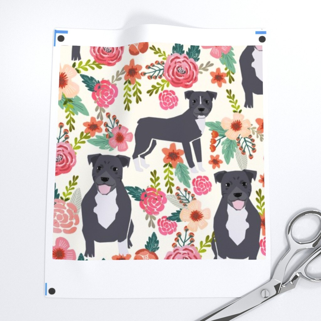 Pitbull Floral Large Dogs Breeds Pitbulls Pet Portrait Custom Printed Fabric by Spoonflower Various Fabrics by the Yard or Fat Quarter