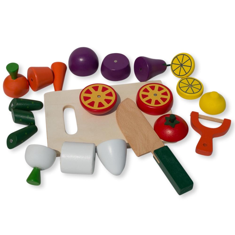 22 Pieces Magnetic Wooden Toy Kitchen Play Set with Vegetables &#x26; Knife