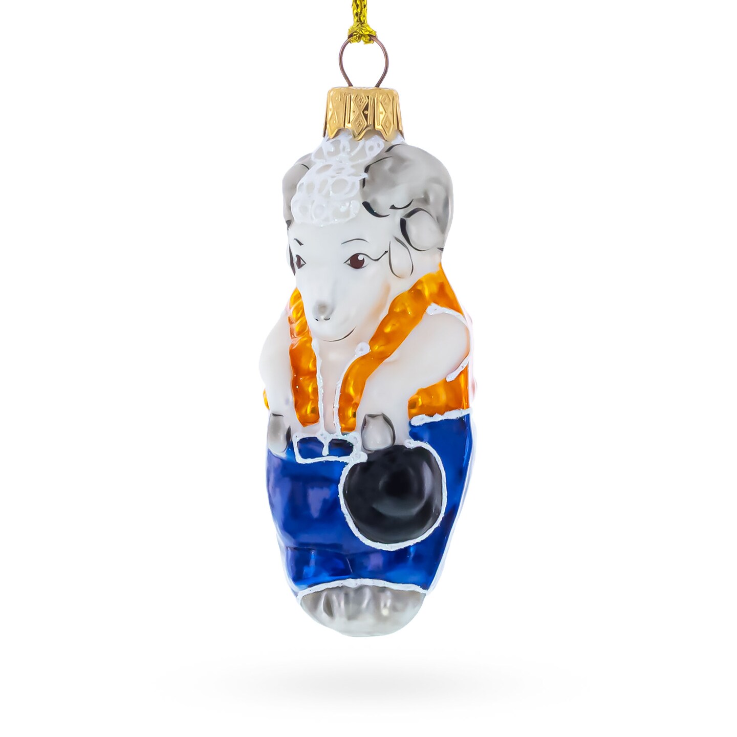 Goat in Folk Vest with Blue Trousers and Hat Glass Christmas Ornament