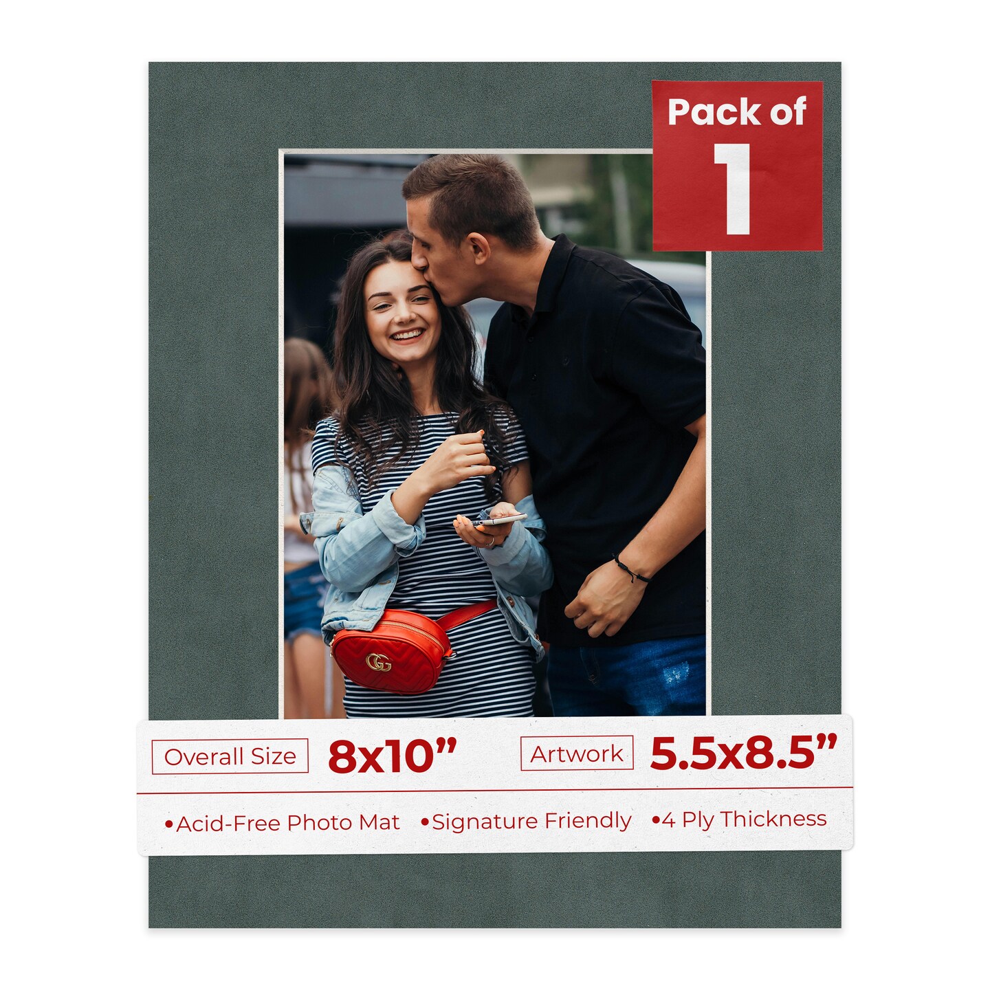 Dark Grey Suede Mat Board for 8x10 Frames - Fits 5.5x8.5 Photos