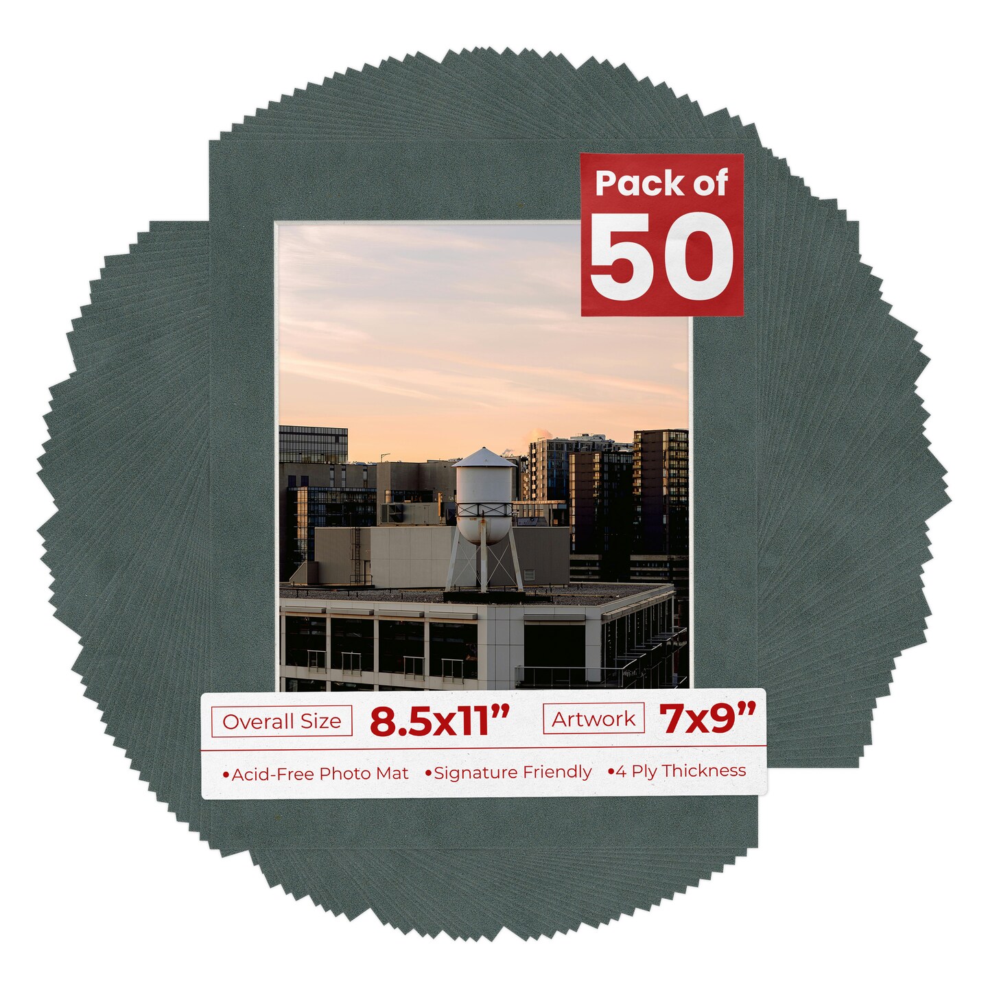 Dark Grey Suede Mat Board for 8.5x11 Frames - Fits 7x9 Photos