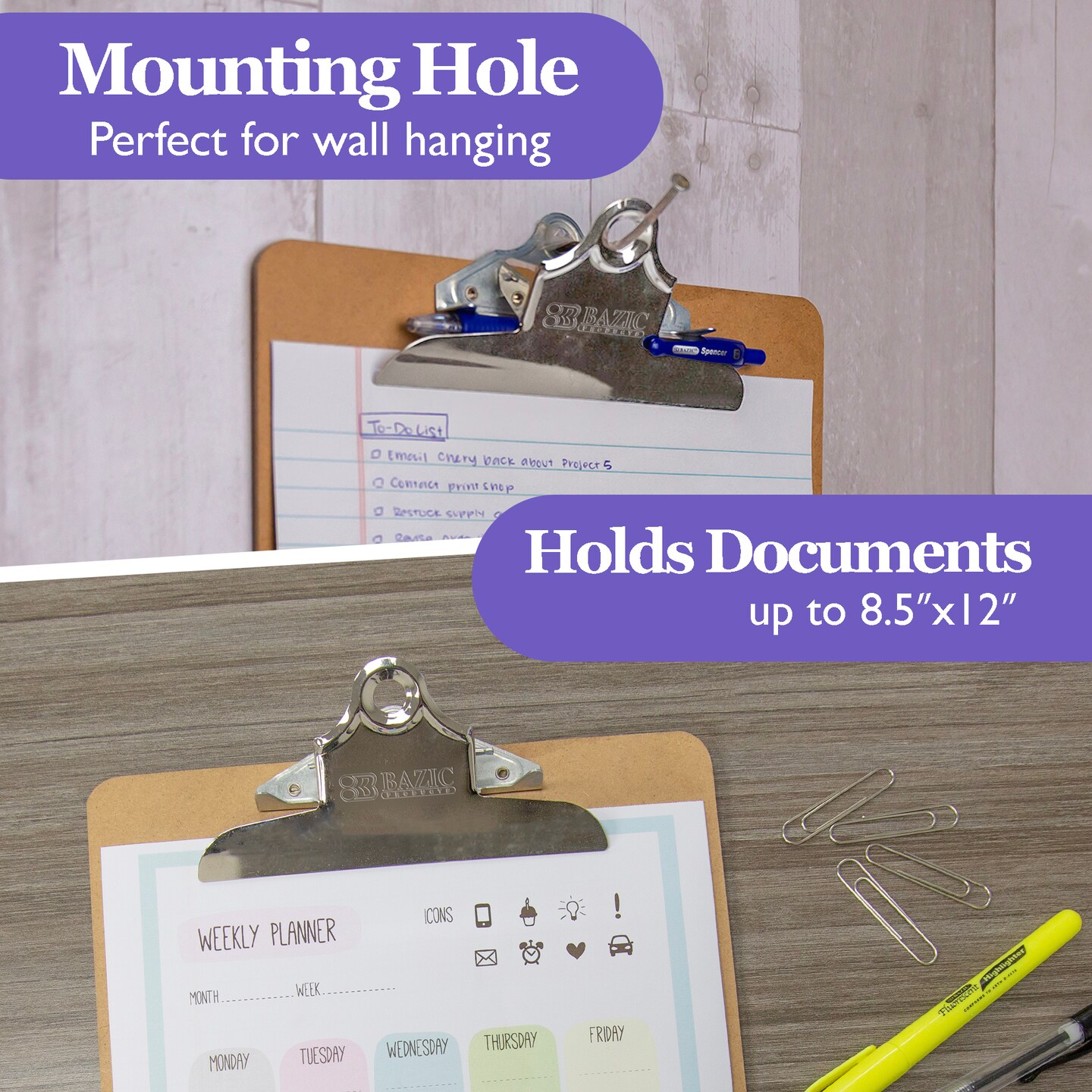 BAZIC Hardboard Clipboard w/ Sturdy Spring Clip - Legal Size